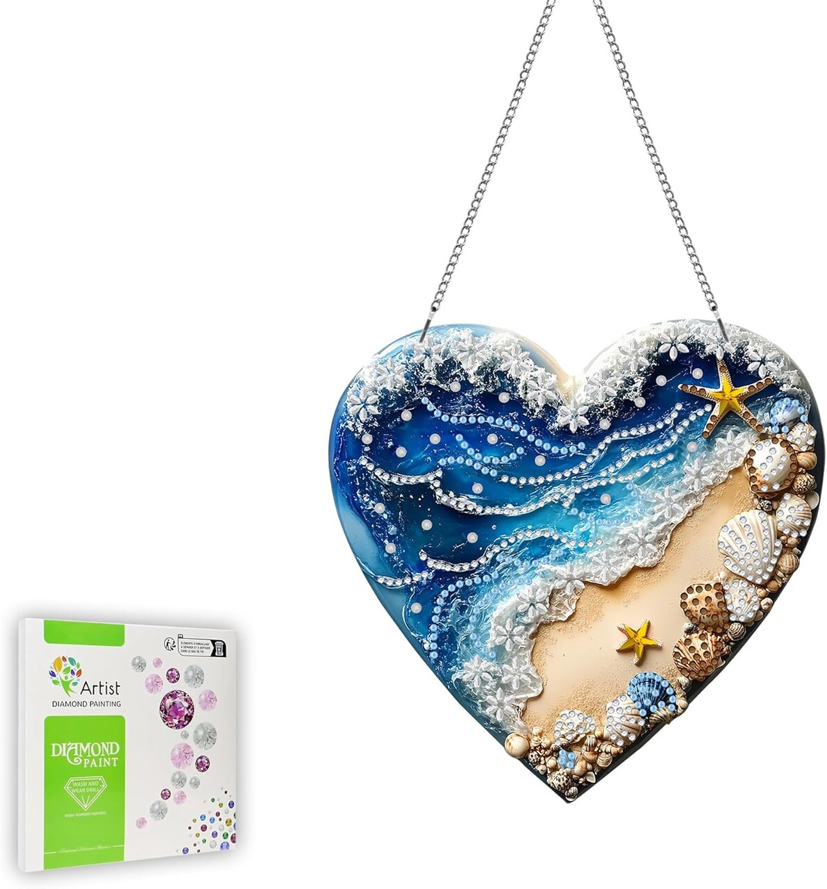 Diamond Painting Kits Hanging Pendant, Beach Diamond Art Kits for Adults, Special Shaped Rhinestone Valentine's Day Gift Diamond Art, Double Sided Summer Decor for Garden Window (8 x 8inch)